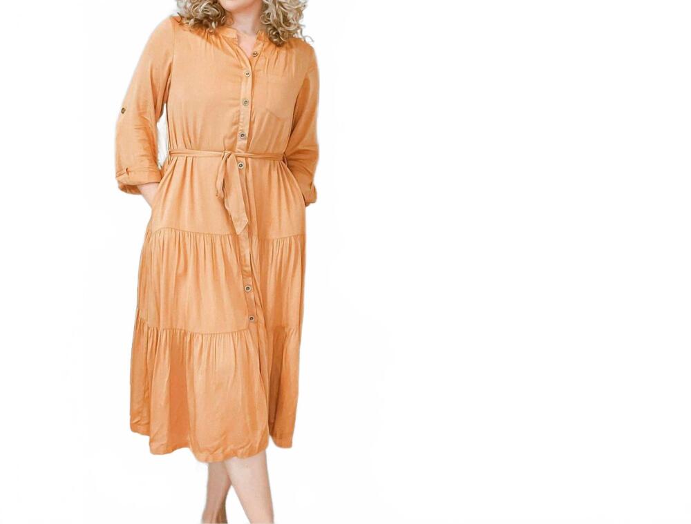 NEW LISTICLE amerie button down dress in butterscotch